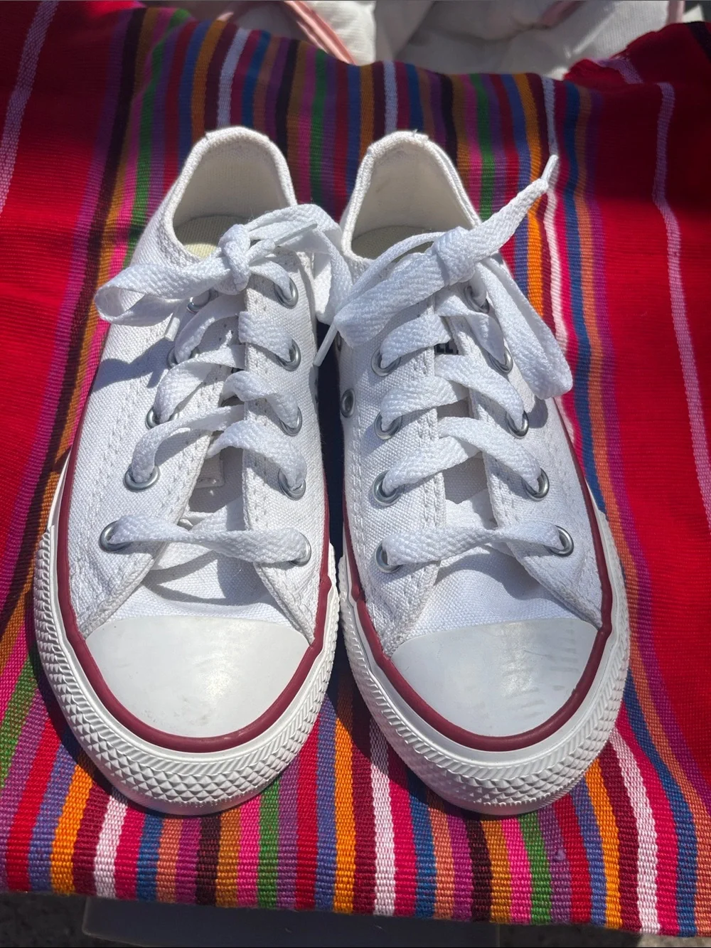 Converse White Low-Top Kids Sneakers with Red Trim
